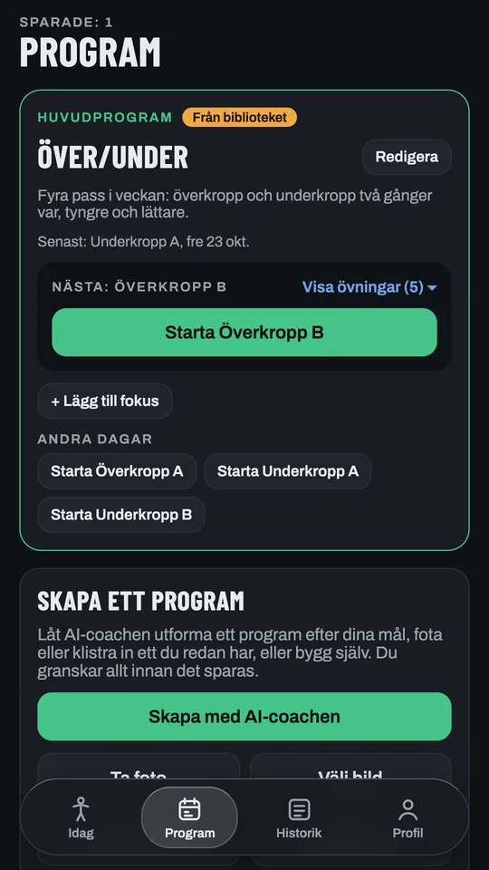 Ett program i Sets Ahead med dagar och övningar, och färdiga program att börja från.